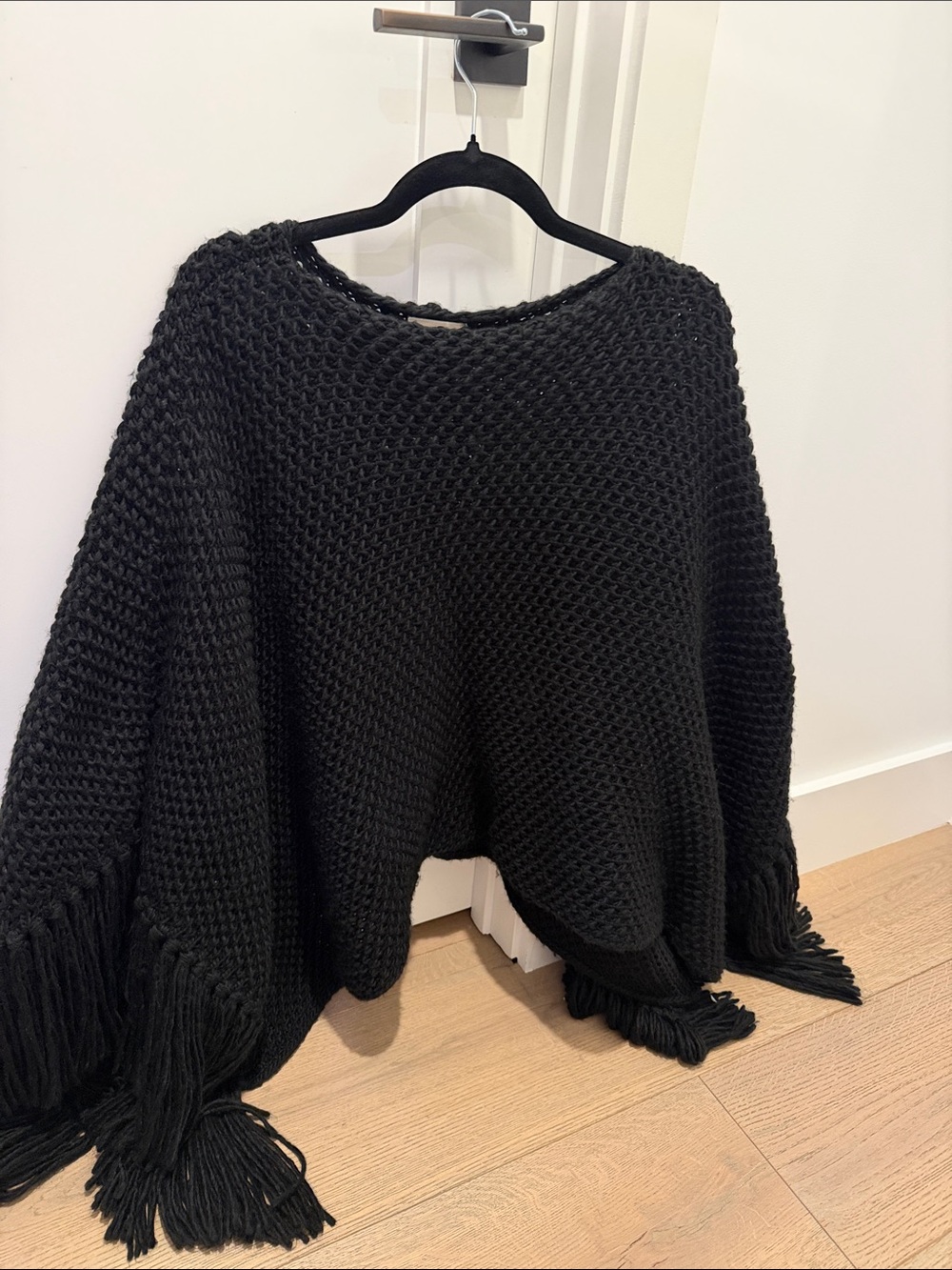 MICHAEL Michael Kors Black Fringe Knit Poncho